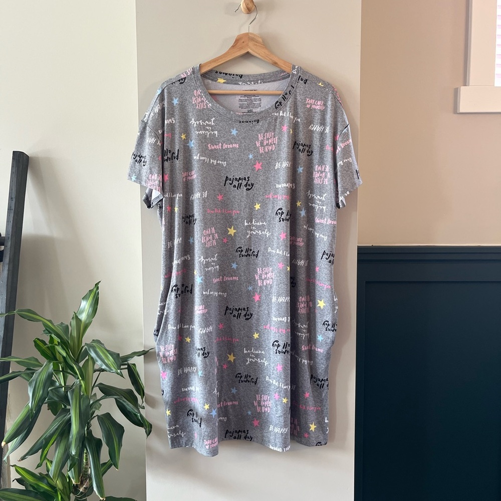 Gray Graphic Print Sleep Dress